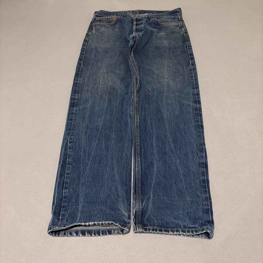 Levis 501 Mens Straight Leg Button Fly Blue Denim Jeans 35x34 Medium Wash